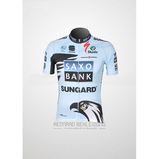 2011 Fahrradbekleidung Saxo Bank Hellblau Trikot Kurzarm und Tragerhose